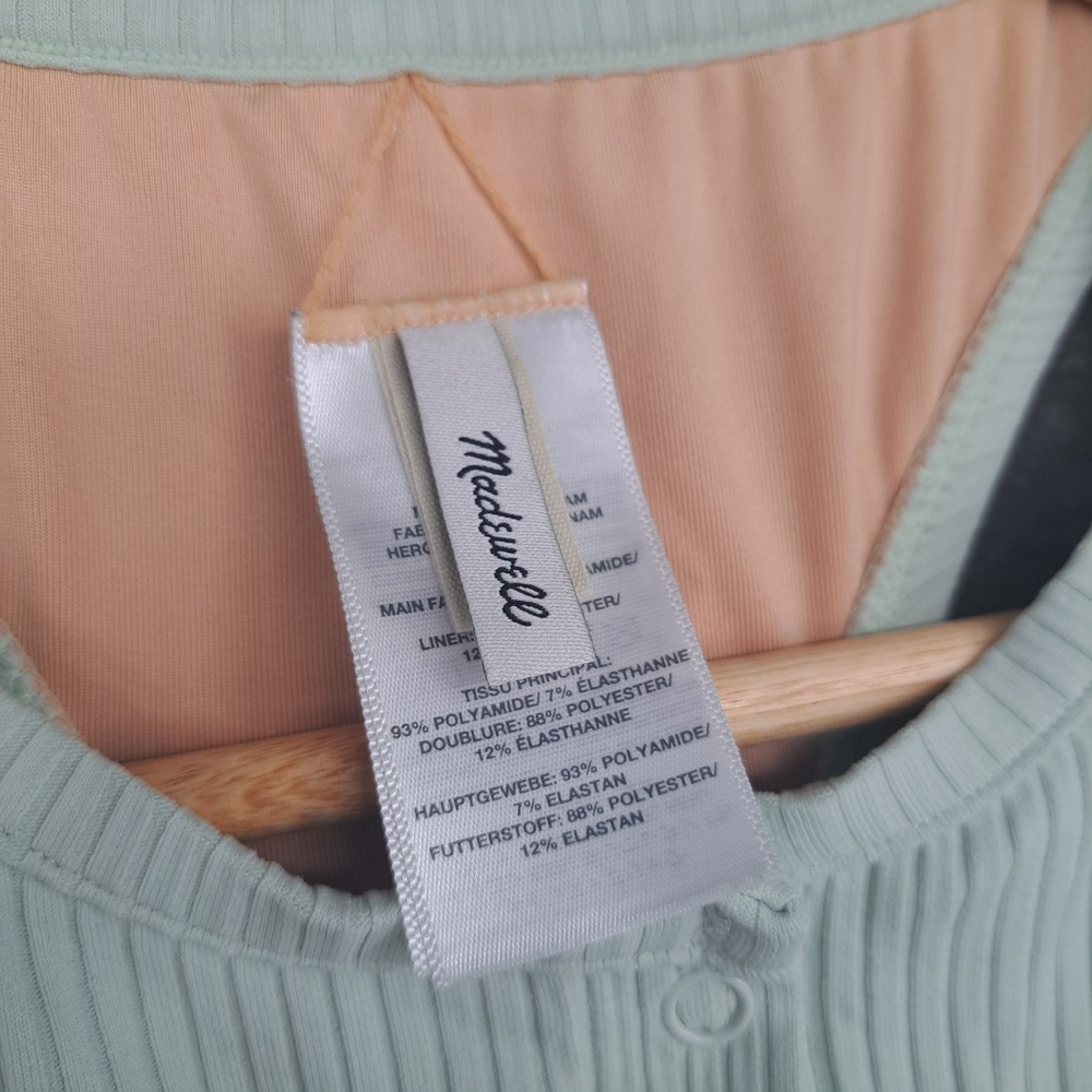 Madewell Second Wave Henley One-Piece Swimsuit in Mint Green Ribbed Large Beach - Picture 4 of 9